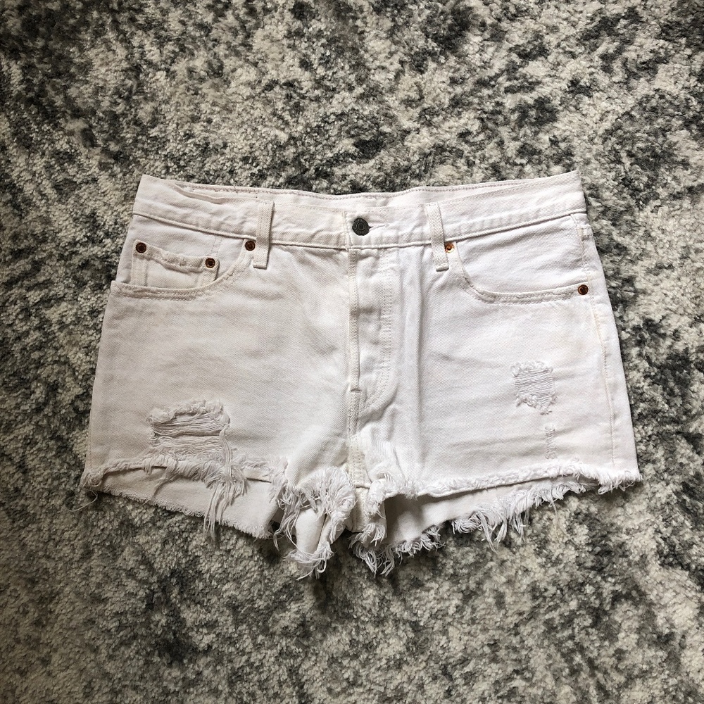 LEVI'S 501 Distressed Cutoff White Denim Shorts